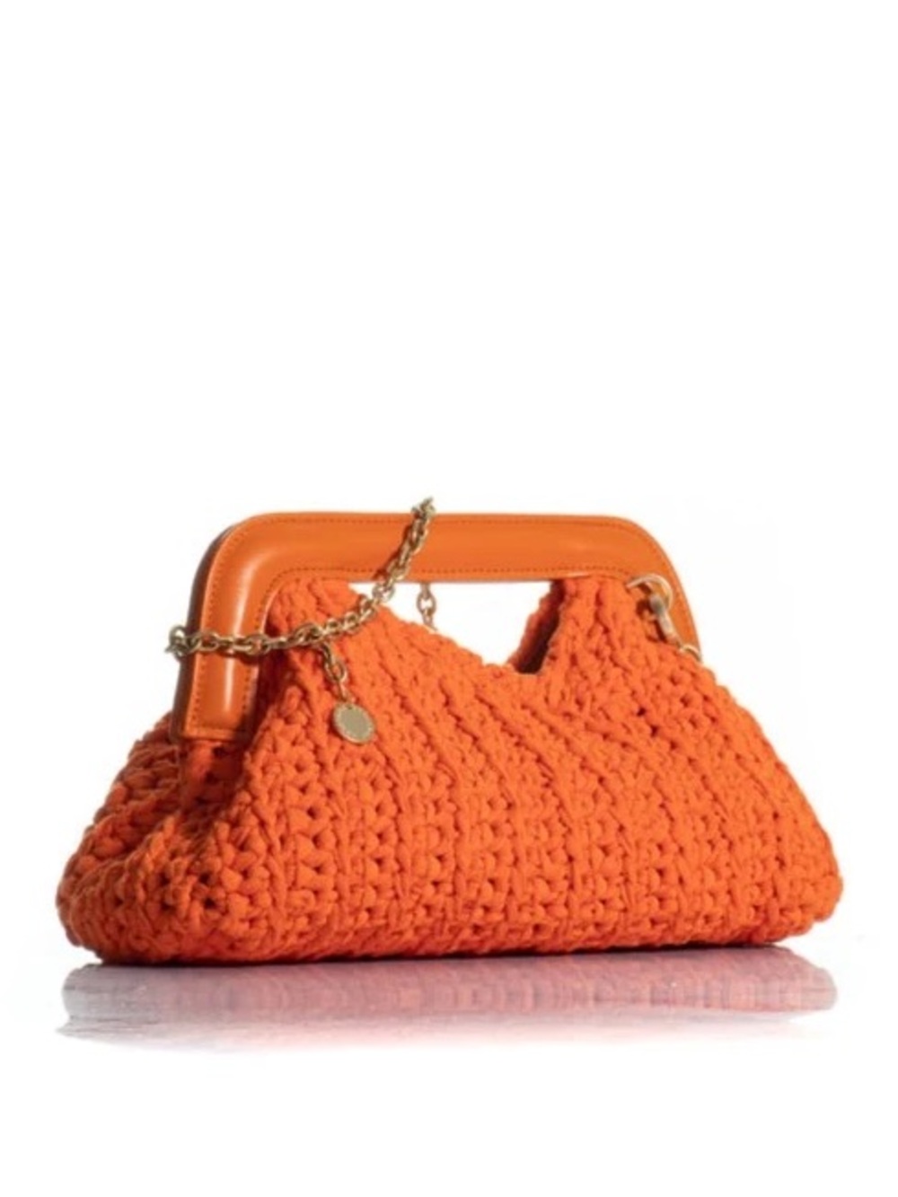 Kooreloo Bright Orange Crochet Mediterraneo Mini Clutch with Gold Chain Handle